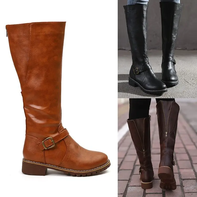 

2025 Autumn/Winter Foreign Trade Europe and America Large Round Head Long tube Boots Fat/Thin Double Wear Thick Heel Knight Boot