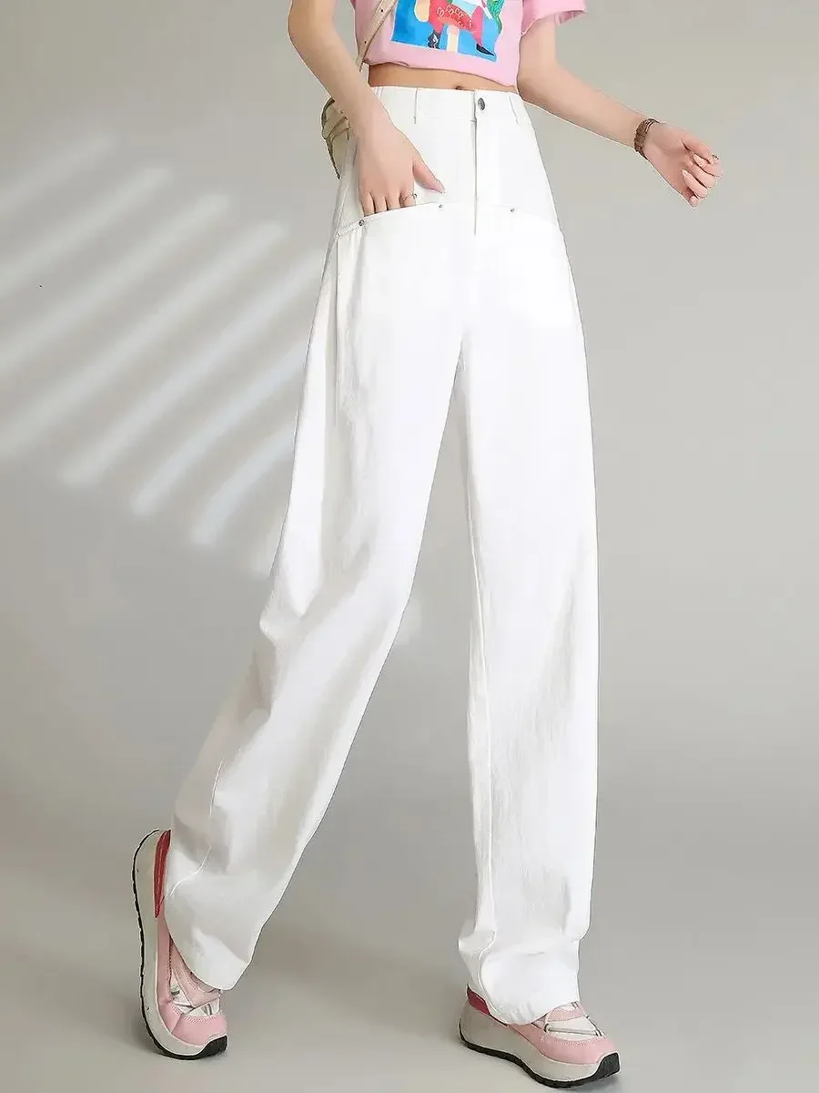 LOUIS YAO Women Pants 2024 Spring 100% Cotton Straight Loose Wide Leg Pants Fashionable Casual High Waist  Women's Long Trousers