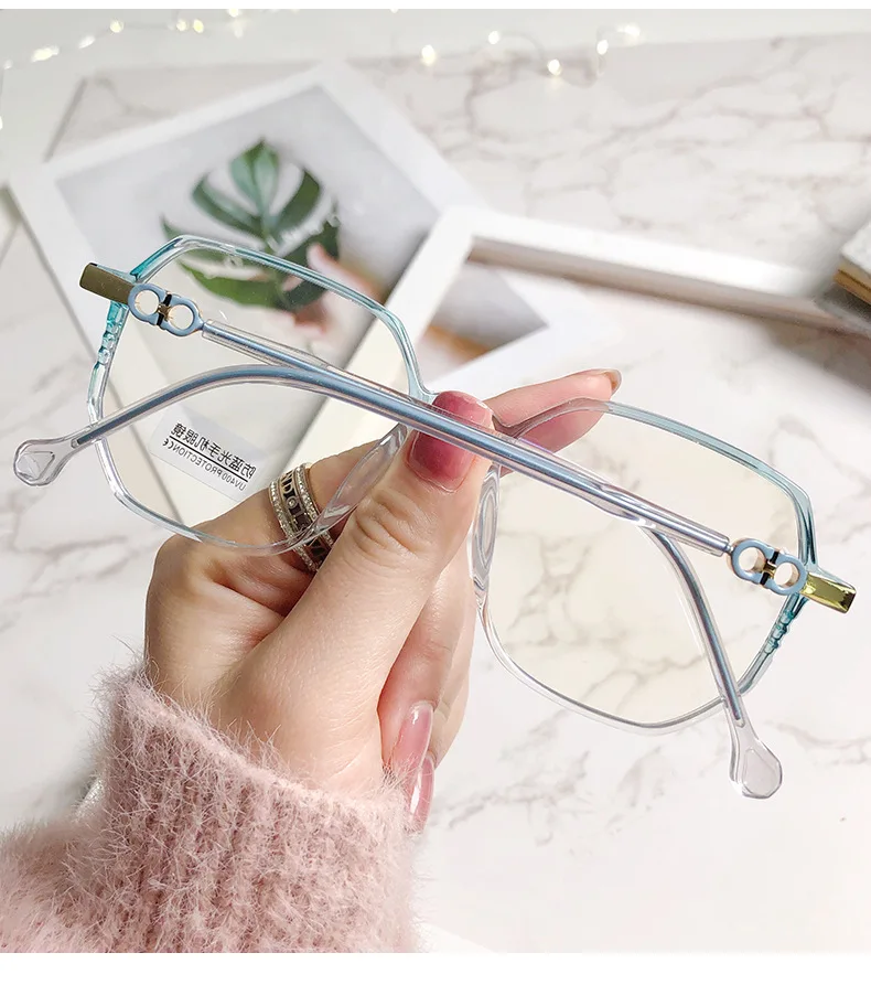 Modische Myopiebrille mit großem Rahmen, hochauflösende Anti-Blaulicht-Brille für Frauen, ultraleichte Computerbrille – Detail 12