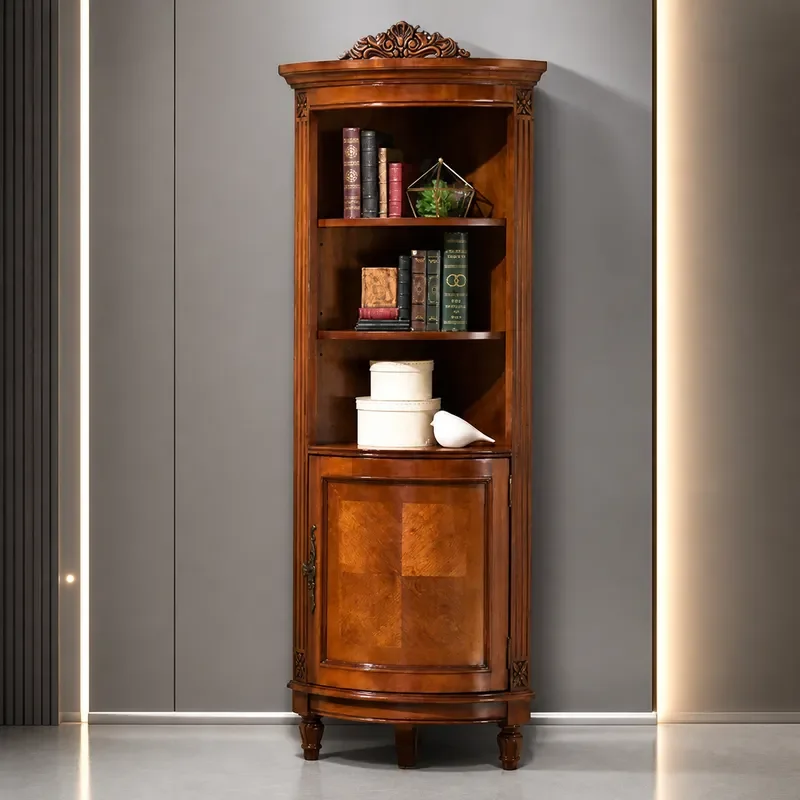 Solid Wood Corner Cabinet Wall Mounted Triangle Bookshelf Storage Locker Living Room Display Shelf Rustic Style Furniture