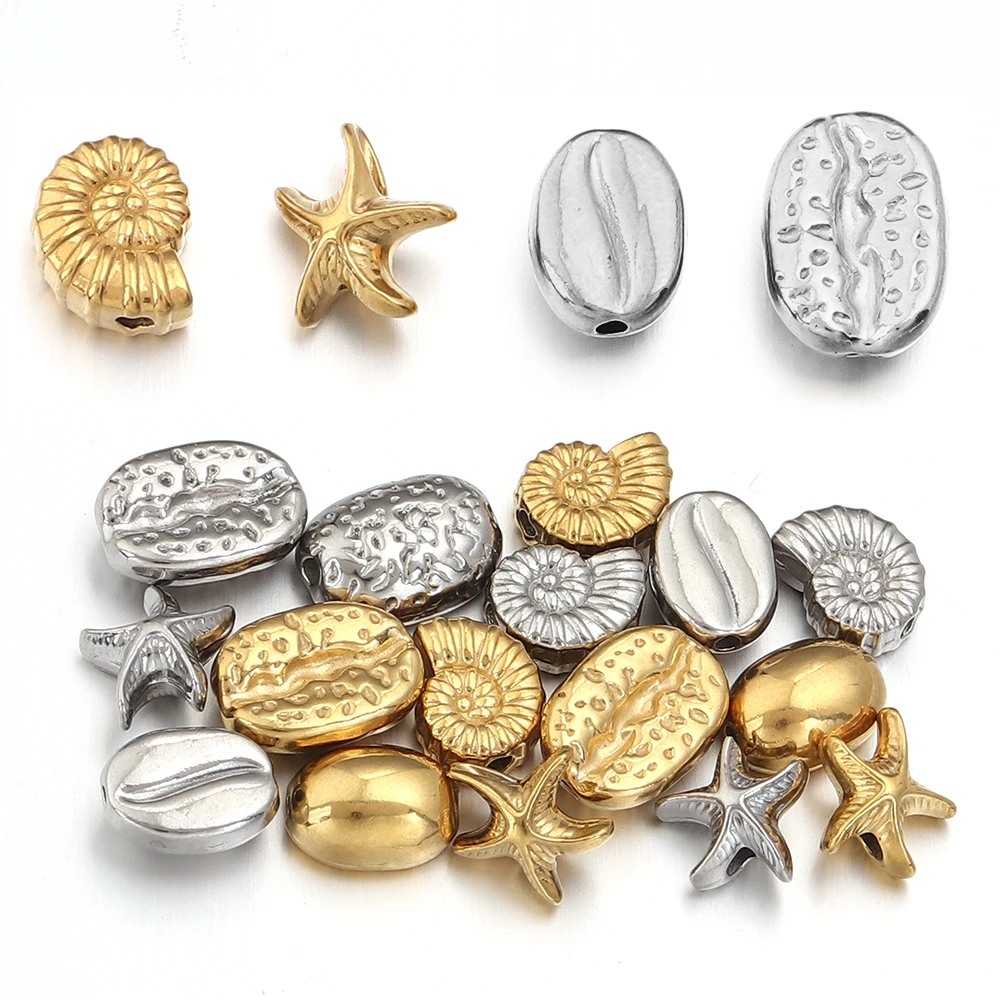 5pcs Stainless Steel Ocean Animal Spacer Beads Conch Starfish Seashell Loose Beads For Jewelry Making DIY Bracelets Necklace - view 3