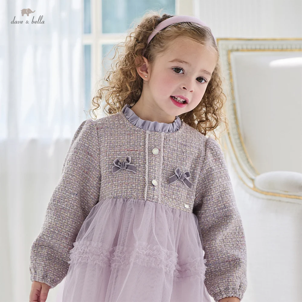 Dave Bella Girls' Dress Autumn Winter Children's Fragrant Style Dress Baby Princess Party Outerwear Children Clothing DB4253770