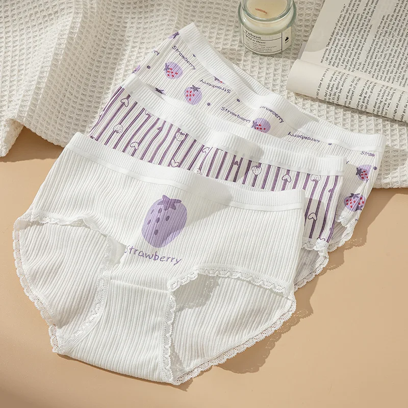 5 Pcs/Set Purple Rabbit Cotton Panties Female Underpants Women Shorts Seamless Lingerie Underwear Plus Size Sexy Pantys M-XL