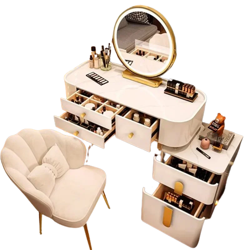 Luxury Storage Vanity Table Study Women Mobile Mirror Vanity Table White High End Coiffeuse De Chambre Bedroom Home Decoration