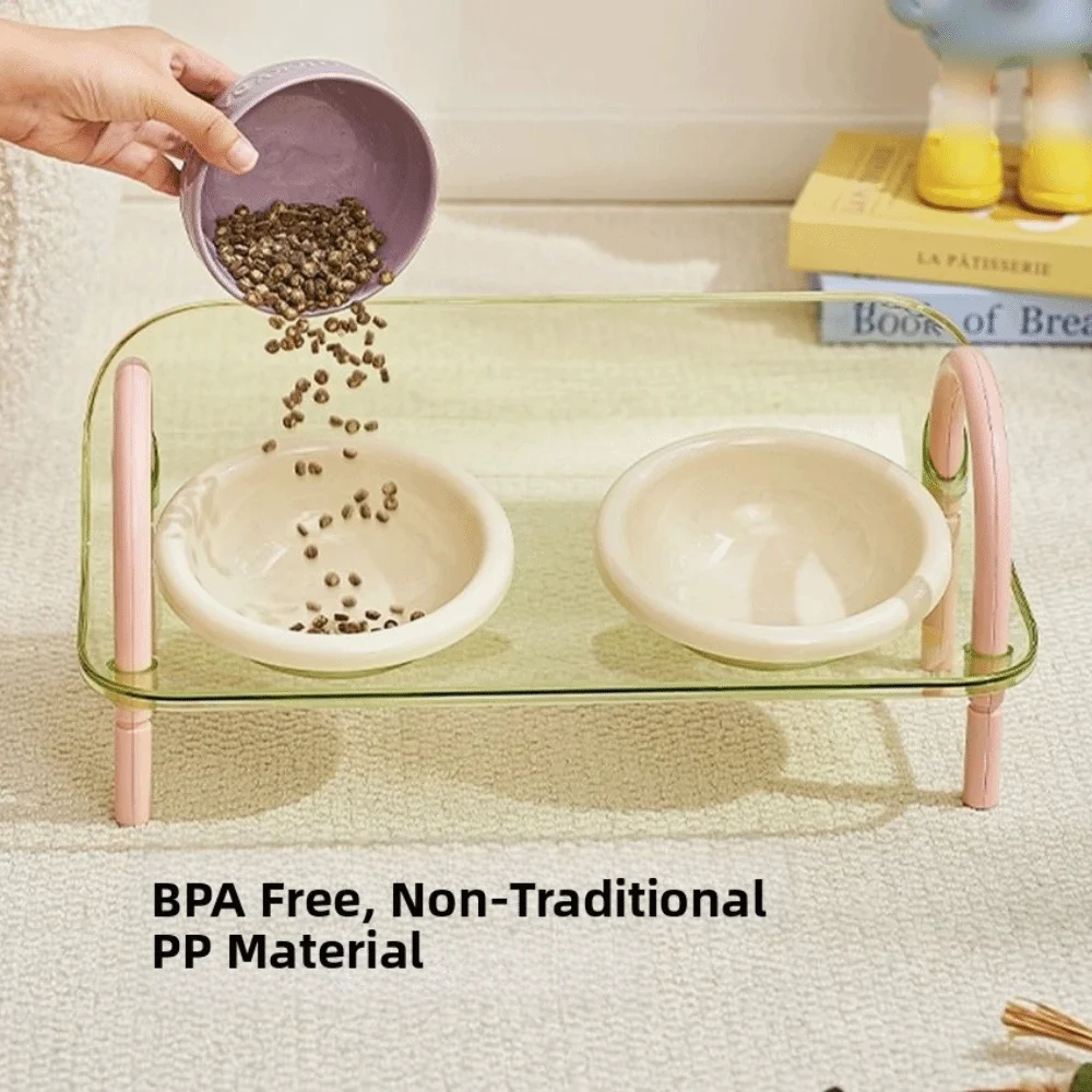 

Double Bowls Pet High Footed Bowl Non-Slip Adjustable Height Elevated Pet Feeder Bowl Anti-flip Multifunction