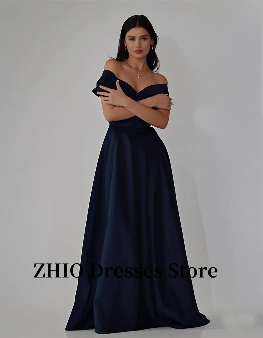 ZHIO Abiti da festa da sera formali con spalle scoperte sexy Maniche in raso Abiti lunghi da ballo Abito da cerimonia formale Taglie forti Abiti da donna