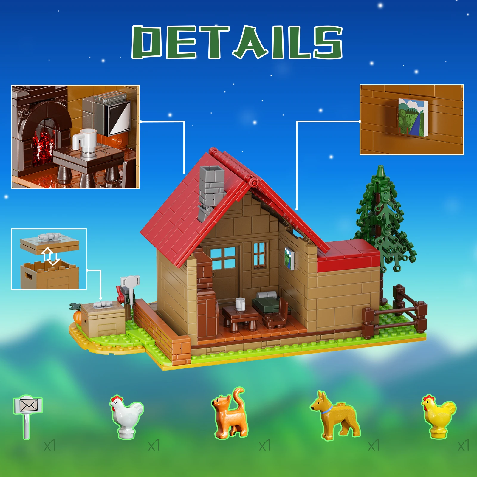 MOC Valley Rural Farming House Building Block Set with Box Rural Animals Trees Plants Bricks Model Toys Creative Building Toy