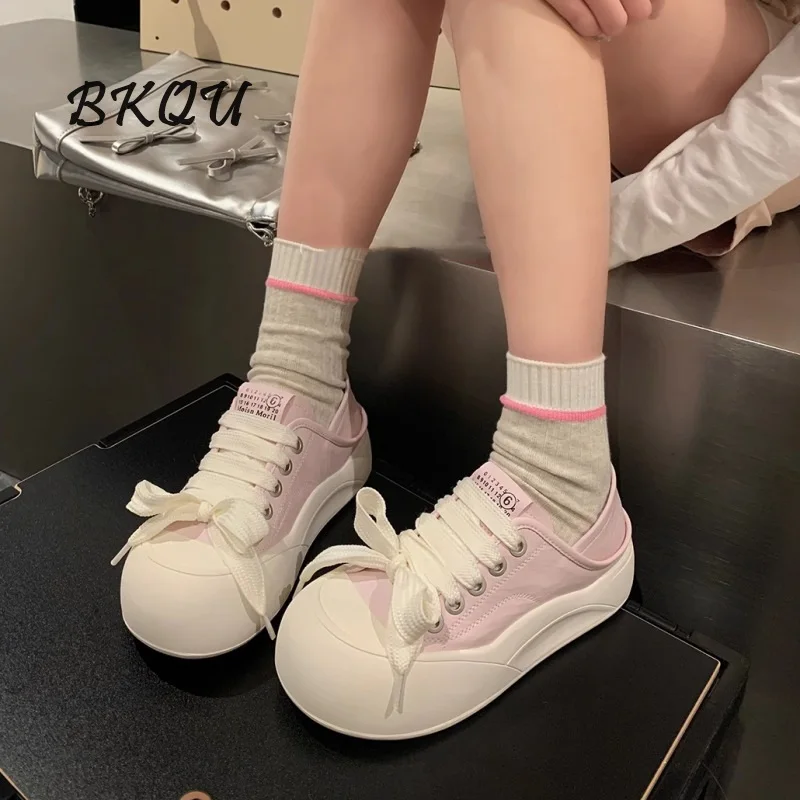 

BKQU 2024 New Trend Women's Design Sense Big Head Ugly Cute Canvas Japanese Dopamine Leisure Shoes Thick Sole Kawaii