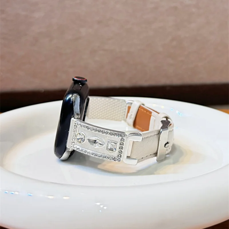 

Diamond studded metal flower genuine leather compatible iWatch strap 38mm 40mm 41mm 42mm 44mm 45mm 49mm fashionable strap