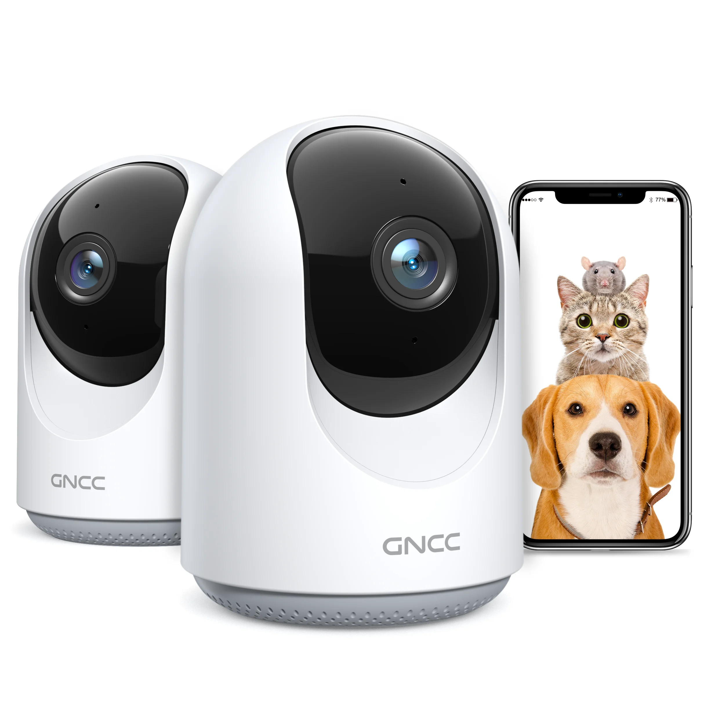 GNCC P1(2 Pack) Pet Camera with Phone APP, Indoor Camera for Baby/Pet/Security, Wi-Fi Camera with Motion/Sound Detection