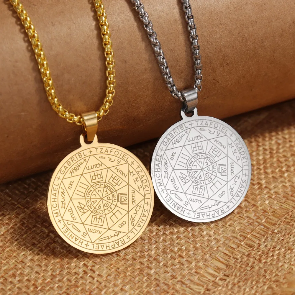 Stainless Steel Solomon Seven Angel Seal Pendant Charm Men's Necklace Fashion Christmas Valentine's Day Gift Protector Jewelry