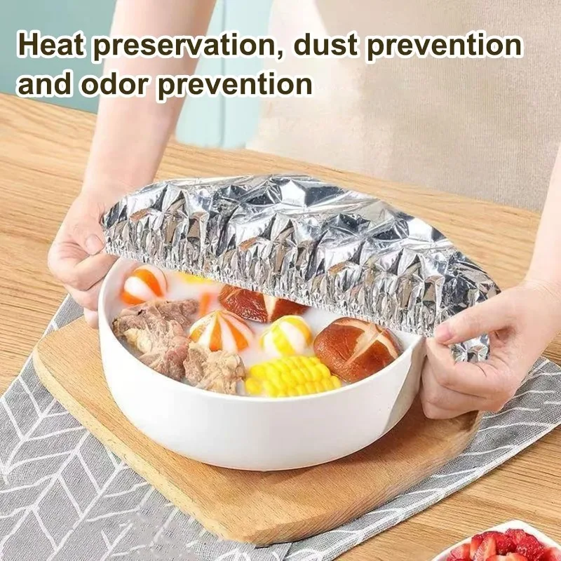Reusable Aluminum Foil Food Covers, Insulated Elastic Food Covers, 110℃ Heat Resistant, Universal Fit for Bowls Plates Leftovers, Refrigerator Storage Kitchen Picnic Home Restaurant