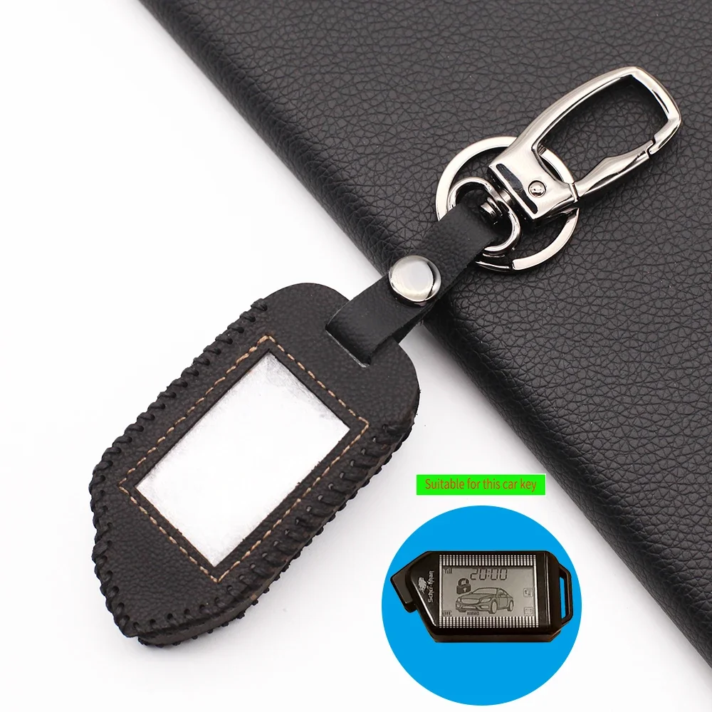 Two Way LCD Remote Leather  Key Chain Case Cover Fob For Sher-khan Mobicar A Mobicar B Russian Version 2 Way Car Alarm System