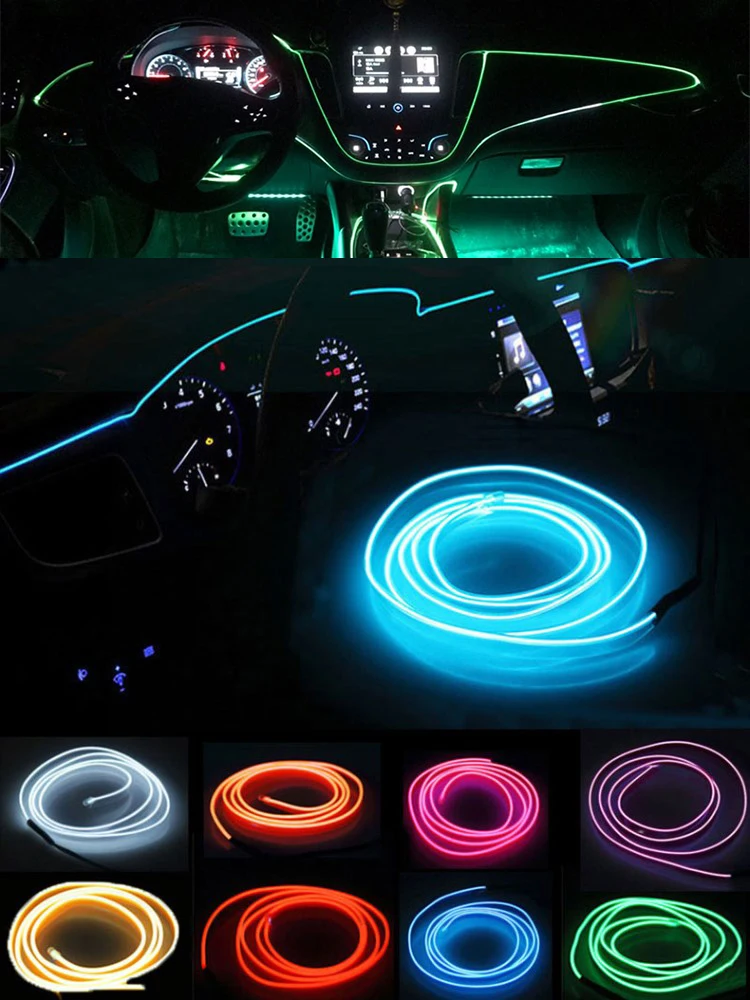 Car Interior Decorative Lamps Strips Atmosphere Lamp Cold Light Decorative Dashboard Console Auto LED Ambient Lights 1/3/5M