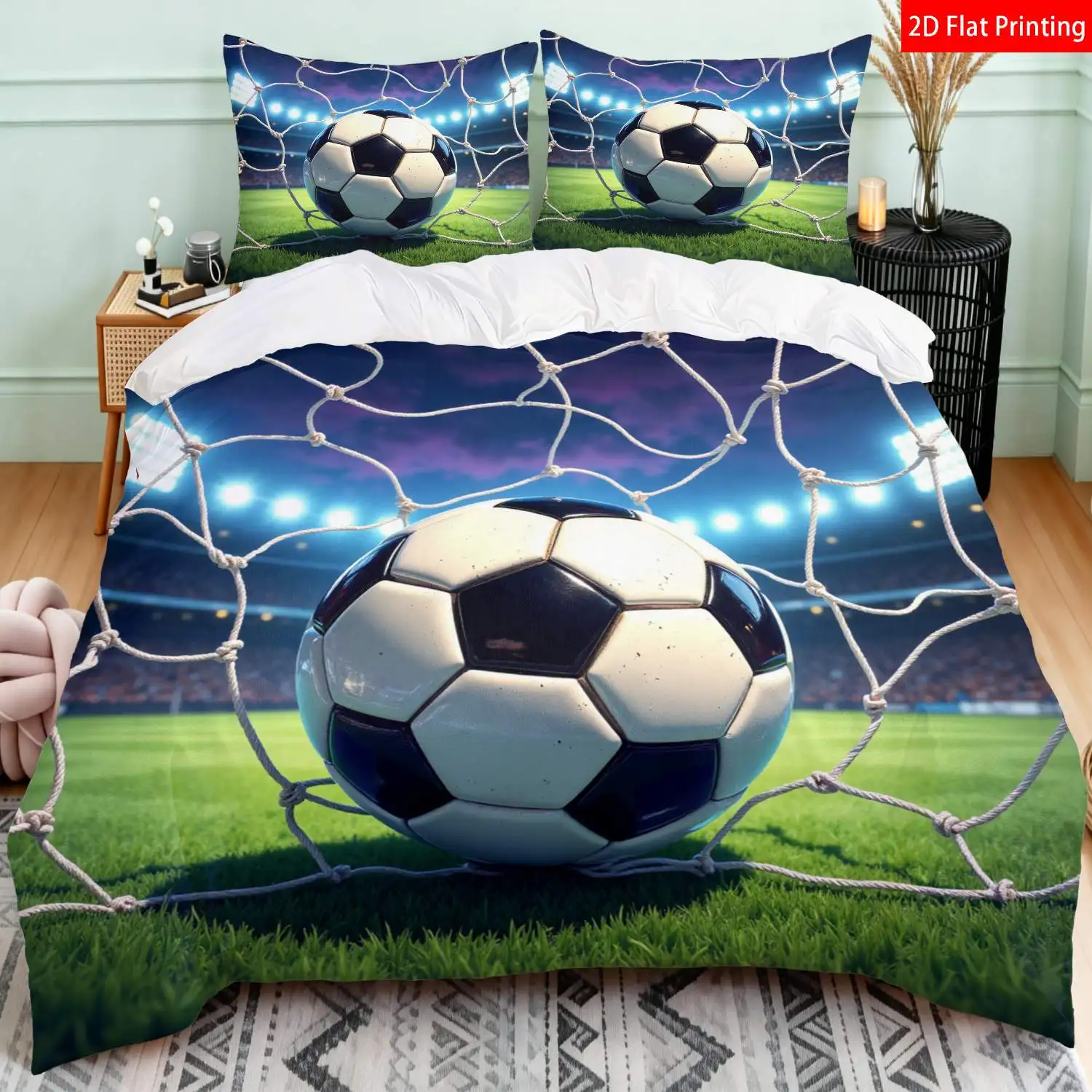 Modern Football Bedspread with Pillowcases Duvet Cover Set Multi Size Quilt Cover Queen Size Bedroom Bedding Decoration Machine Washable Adult Boy Girl Bedroom