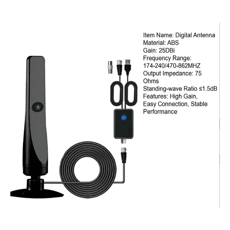 เสาอากาศดิจิตอลภายในอาคารตัวรับสัญญาณขยายได้สูงเสาอากาศทีวีใหม่ตัวรับสัญญาณ HDTV ในบ้าน