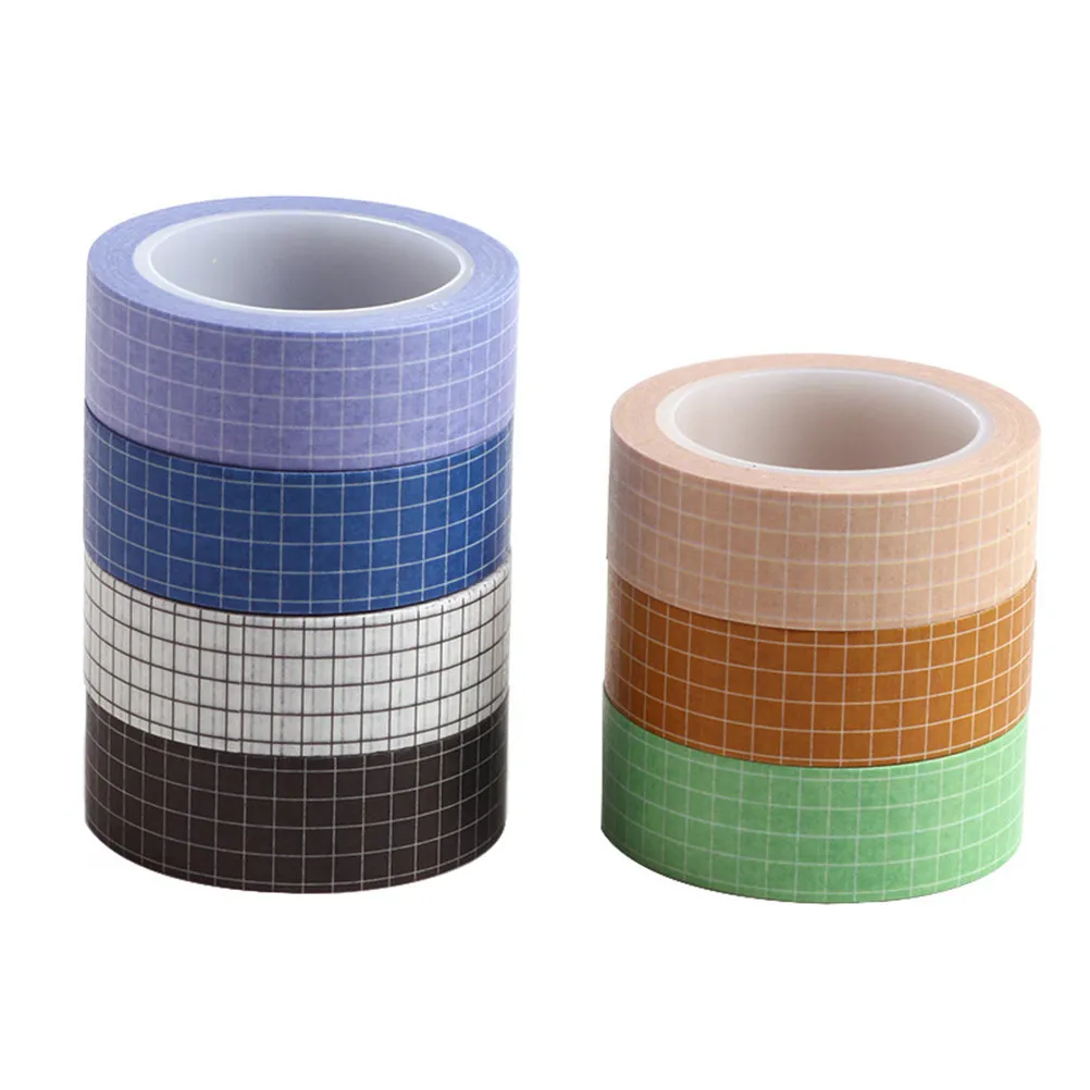 7Pcs Pure Color Grid Paper Tapes Superior Handmade DIY Decorative Washi Masking Tape for Scrapbook Gift Wrap Daily Planner