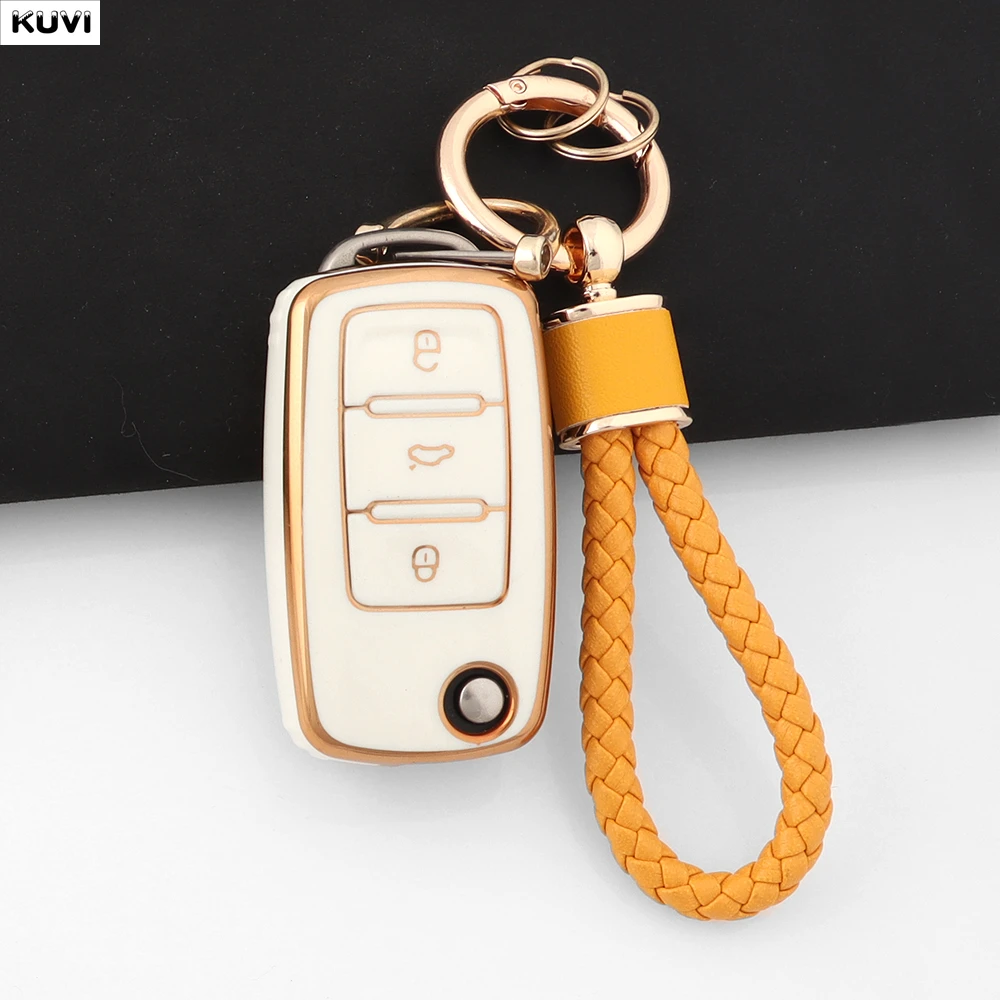 Capa Protetora de Chave Automotiva em TPU com 3 Botões para VW Volkswagen Polo Tiguan Passat Golf Jetta Lavida Skoda Octavia