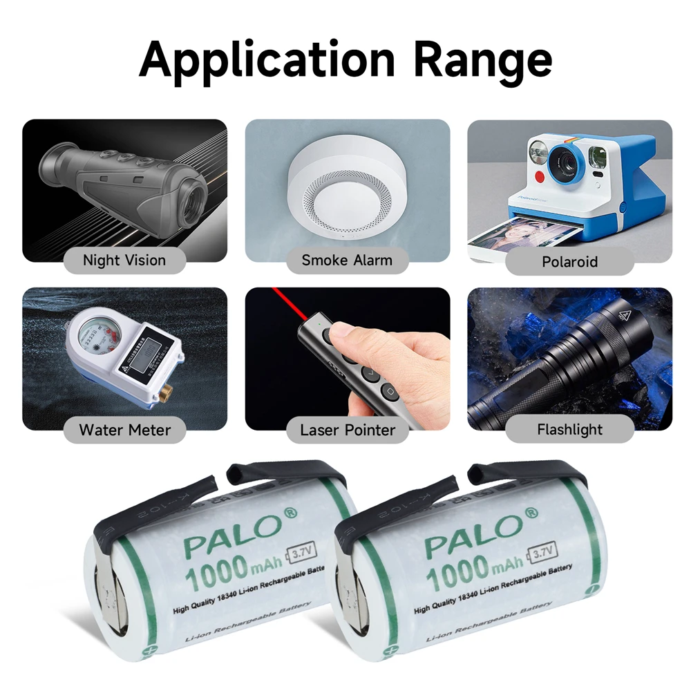 PALO 1000mAh 18350 Lithium Ion Battery 3.7V Rechargeable Li-ion 18350 Cells With Nickel sheet for Electric Flashlight Toothbrush