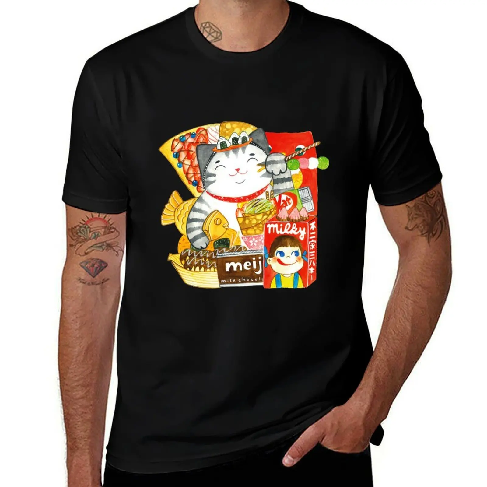 Camiseta con estampado de patrón abstracto de Cat Snacks de Japón
