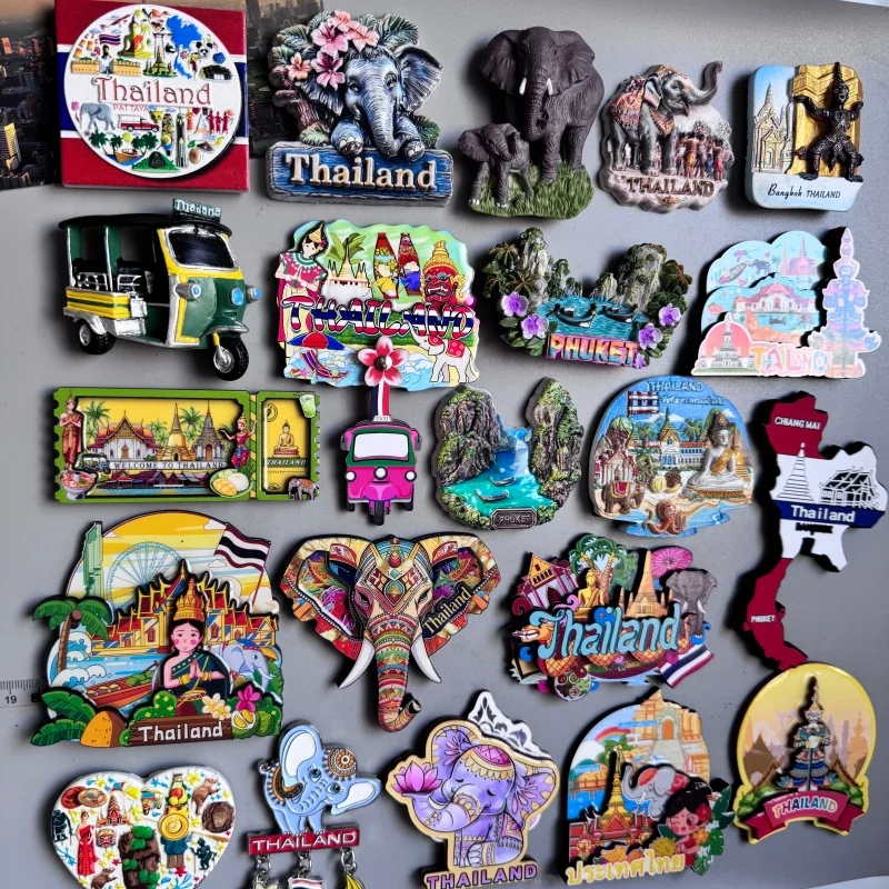 Thailand Fridge Magnets Phang Nga Bay Phuket Island Floating Market Bangkok Elephant Thai Tuk-tuk Tourist Souvenir