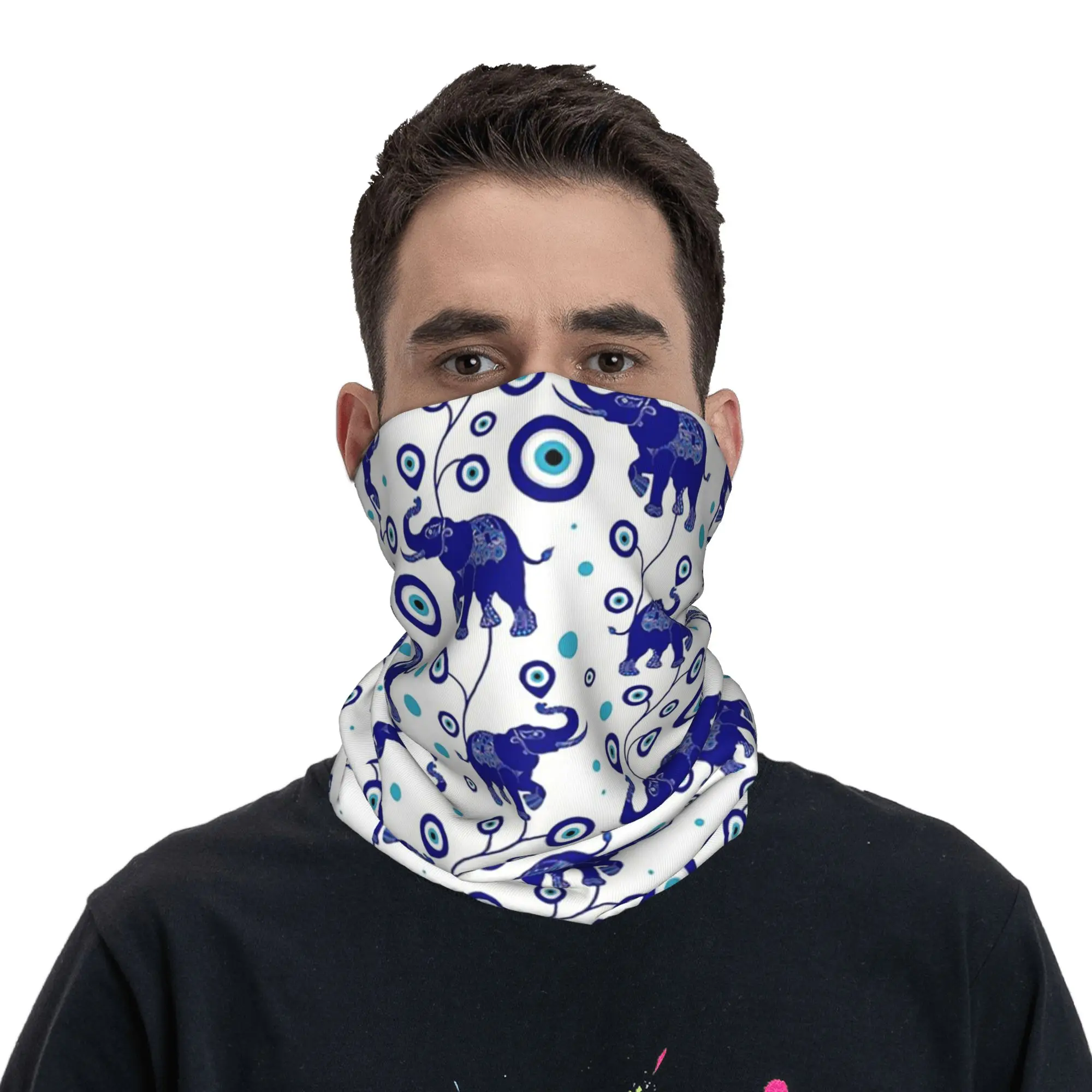 Evil Eye Elephant Good Luck amulet pattern Bandana Neck Gaiter Printed Magic Scarf Warm Headband Cycling Unisex Adult