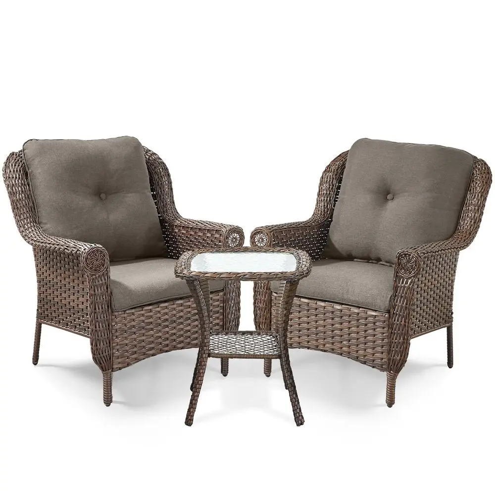 

Piece Patio Brown Wicker Chairs with Side Table Outdoor High Back Heavy Duty AllWeather Lawn Dining Rattan Chair Conversation B