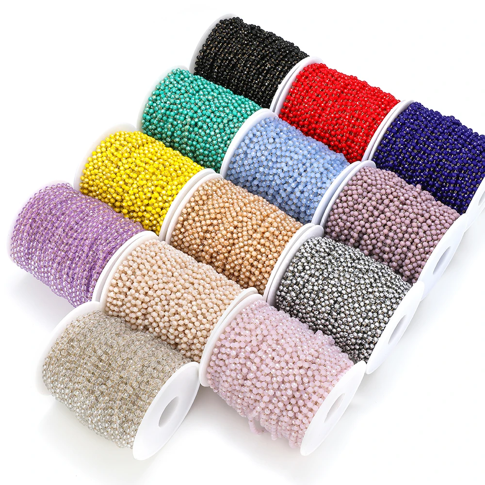 1 Meter Stainless Steel Colorful Crystal Beads Chains Handmade Rosary Chains for DIY Necklace Making Bracelet Anklets Material image 5