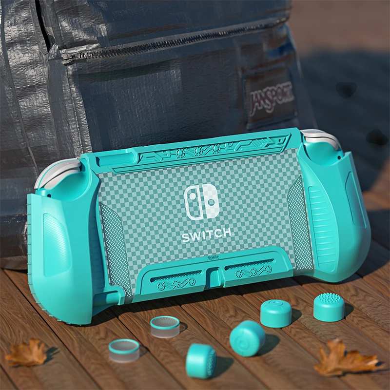 ปลอกป้องกันลายสก๊อต TPU สําหรับ Nintendo Switch Lite พร้อมฟิล์มกันรอยกระจกนิรภัยป้องกันรอยขีดข่วนและปุ่มกด 6 อัน