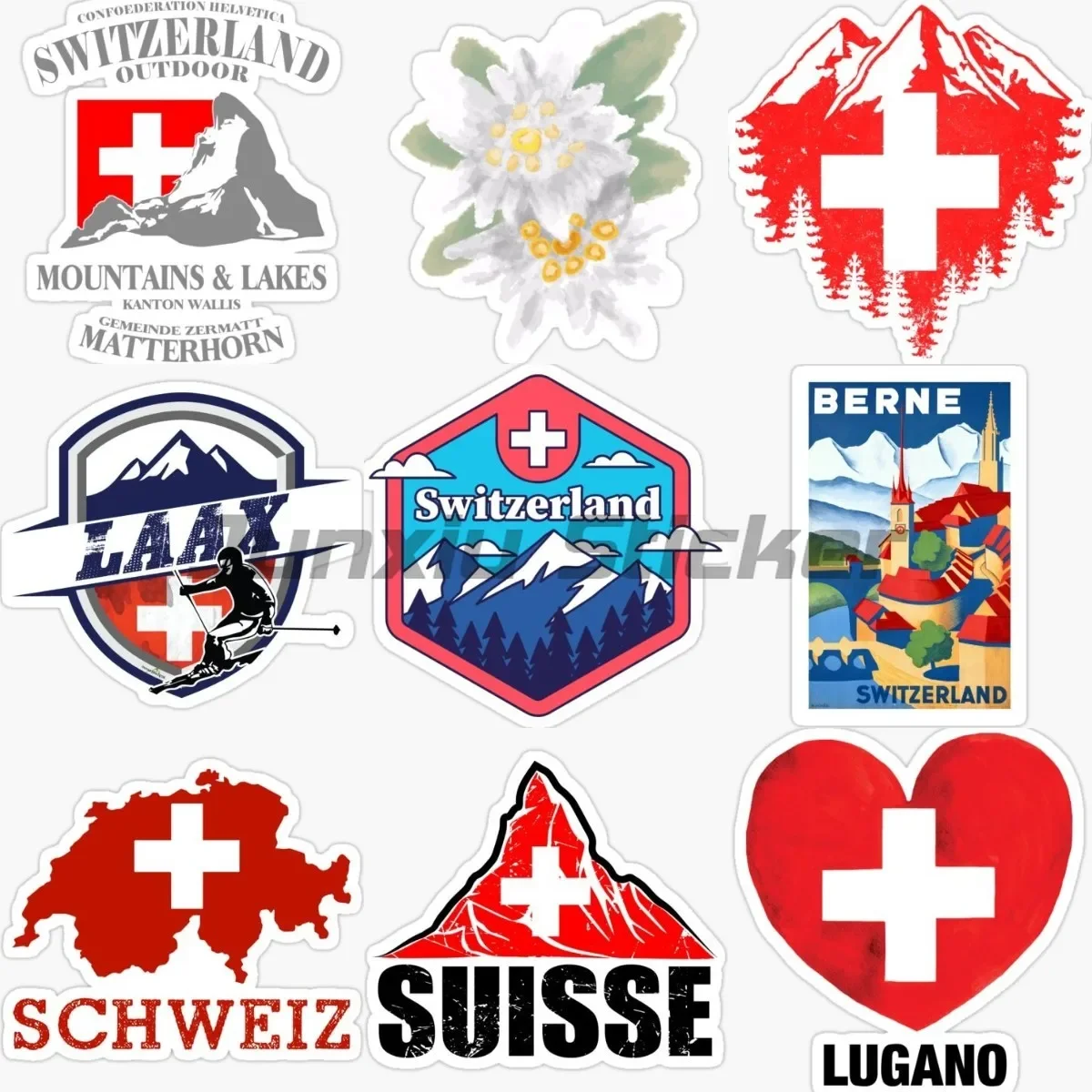 Switzerland Swiss Edelweiss Snow Mountain Flag Map Sticker Window Moto Vinyl Bumper Wall Truck Car Interior Decoration PVC Decal