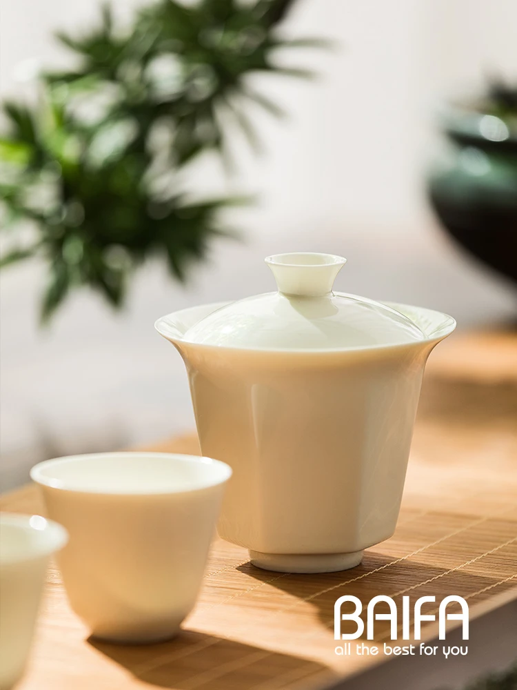 Gaiwan Chawan Tea Cup Puer Bowl Set Soup Tureen Chinese Kung Fu Mugs Porcelain Ceramic Tableware Ceremony Embryo White Akadama