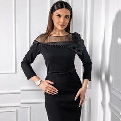 Satin Sash Beading Flower A-line O-Neck Bespoke Occasion Gown Midi Dresses