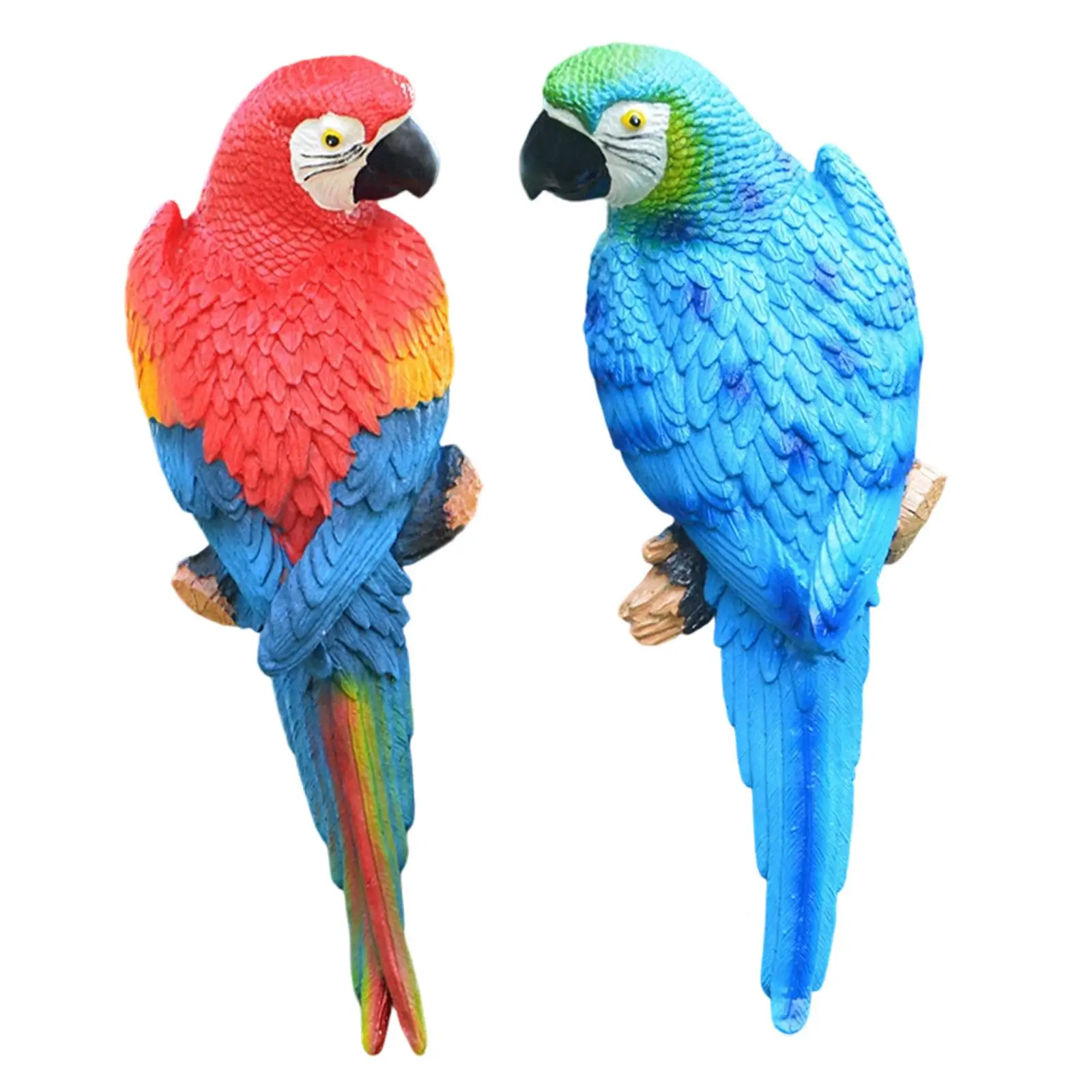 2Pcs Parrot Figurines Wall Tree Decor Creative Lifelike Yard Art Decor Garden Statues for Porch Balcony Lawn Landscape Outside