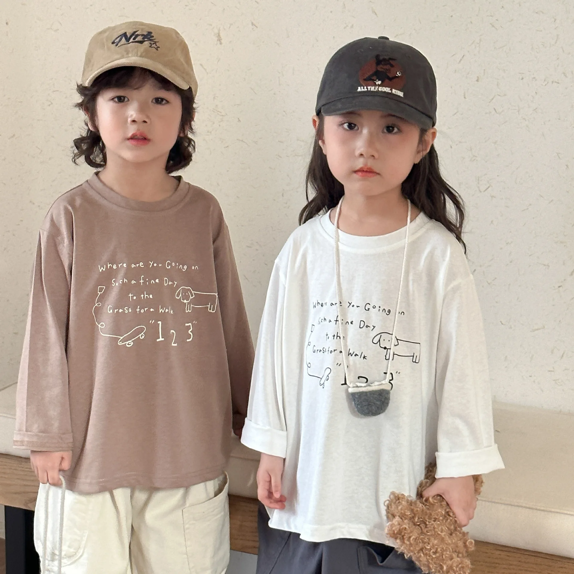 2026 Spring New Children Long Sleeve T Shirts Letter Print Girls Cotton Casual Tees Boys Versatile Bottoming Shirts Kids Clothes