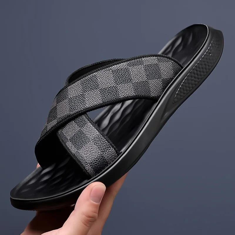 Slippers Men 2023 Summer Checkered Beach Sandals Outdoor Walking Slides for Man Comfortable Daily Men's Casual Shoes Sandals