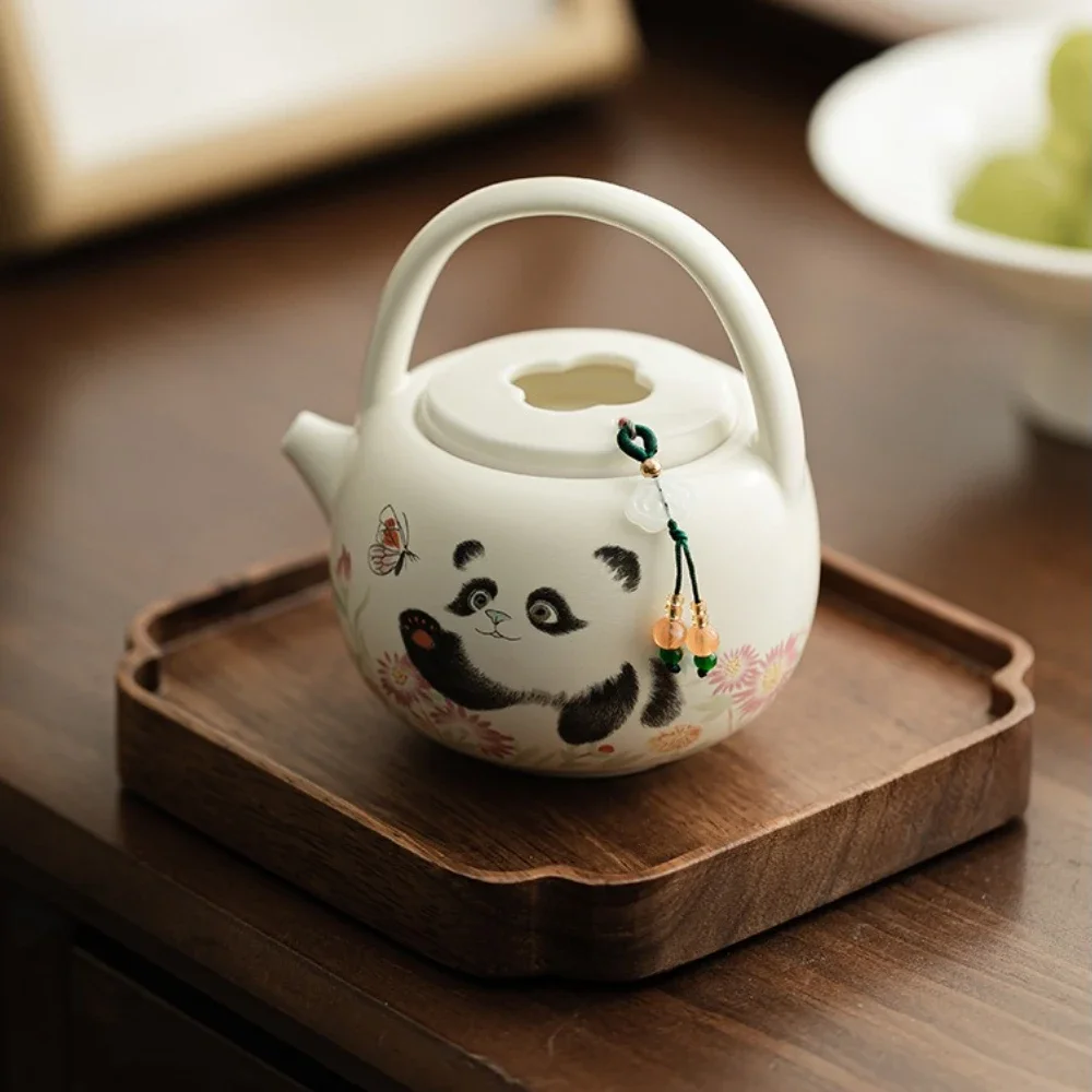 200ML Panda Play Butterfly Small Drip Lift Beam Pot Household Large Capacity Kung Fu TeaSet Teapot Chinese Ceramic Teapot Kettle