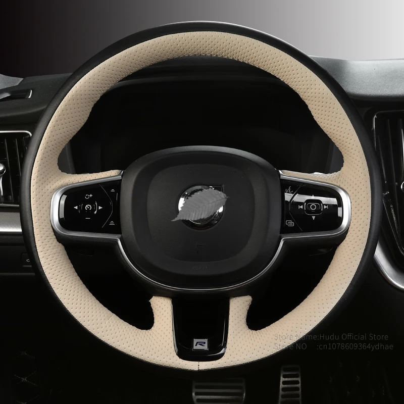 Hand-Stitch Black Beige Artificial Leather Steering Wheel Cover for Volvo XC60 XC90 S90 XC40 S60 V60 V90 Interior Accessories