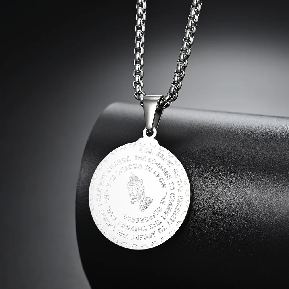 Golden Bible Coin Medal Praying Hands Necklace Pendant & Stainless Steel Chain Religious Prayer Christian Jewelry Dropshipping