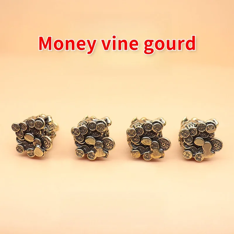 Chinese Feng Shui Five Emperor Coins Vine Gourd Keychain Pendant Trendy Ancient Style Accessory
