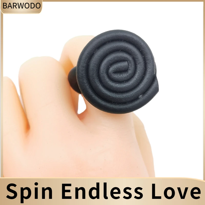 BARWODO Simple Style Black Round Rings For Women Punk Cool Rock Charm Jewelry Wedding Engagement Rubber Party Vintage Ring Gift