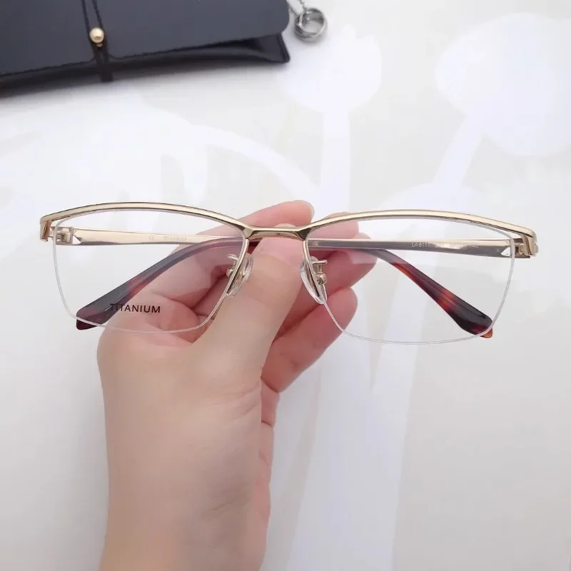 Pure Titanium Large-size Glasses Frame Male Half-frame Glasses with Myopia and Progressive Eyebrow Wireframe Prescription