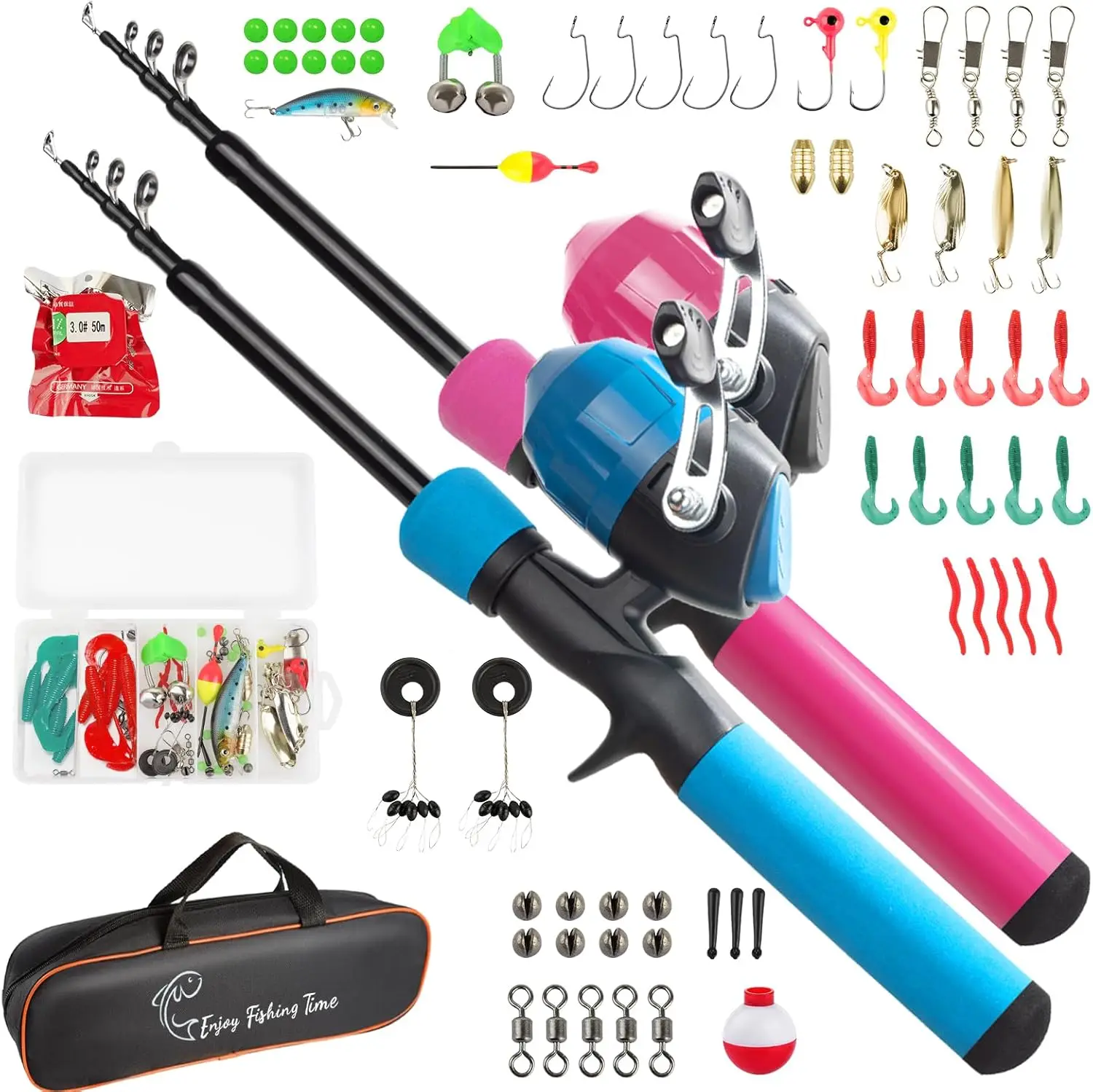 

Телескопическая удочка 59 дюймов с катушкой и набором снастей, сумка для переноски, для начинающих рыболовов