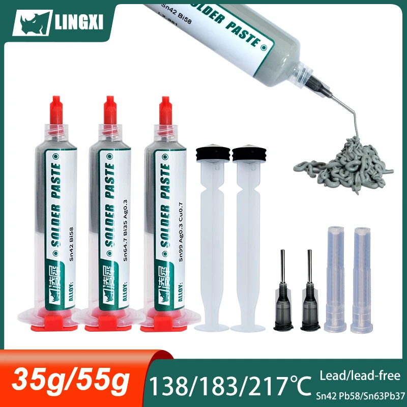 New Type Lead-free Syringe Solder Paste Low High Temperature Flux For Soldering Led Sn42bi58  Smd Repair Welding Paste