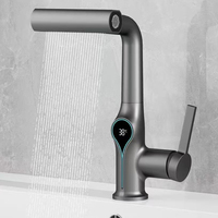Waterfall Temperature Digital Display Basin Faucet Lift Up Down Stream Sprayer Hot Cold Water Sink Mixer Wash Tap For Bathroom