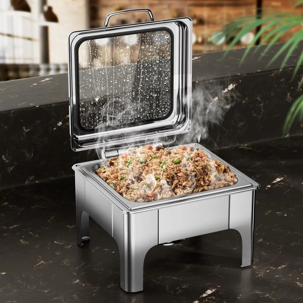 

Квадратная жаровня на 6 литров с прозрачной крышкой, подогреватель буфет из нержавеющей стали для вечеринок