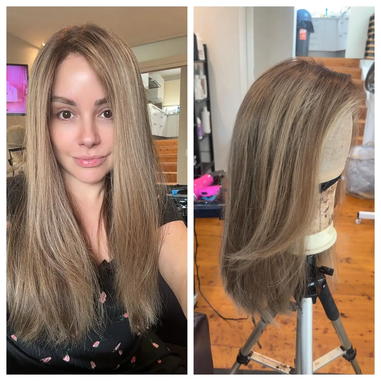 Balayage Brown Straight 13*4HDLace front Part Wig Natural long Layered Heat Resistant soft Synthetic Wigs For women Daily Work