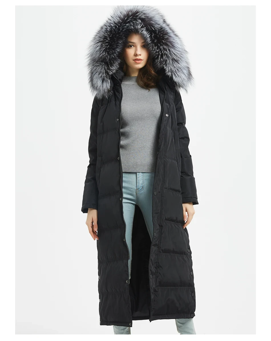 Maomaokong 2022 Nieuwe Vrouwen Winter Donsjack Vrouwelijke Natuurlijke Wasbeer Grote Echte Vos Bontkraag Jas Vrouwen Parka X-Lange Down Jas