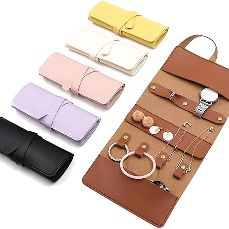 Fashion Microfiber PU Leather Jewelry Bag Multi-functional Roller Curtain Jewelry Bag Watch Jewelry Storage Bag