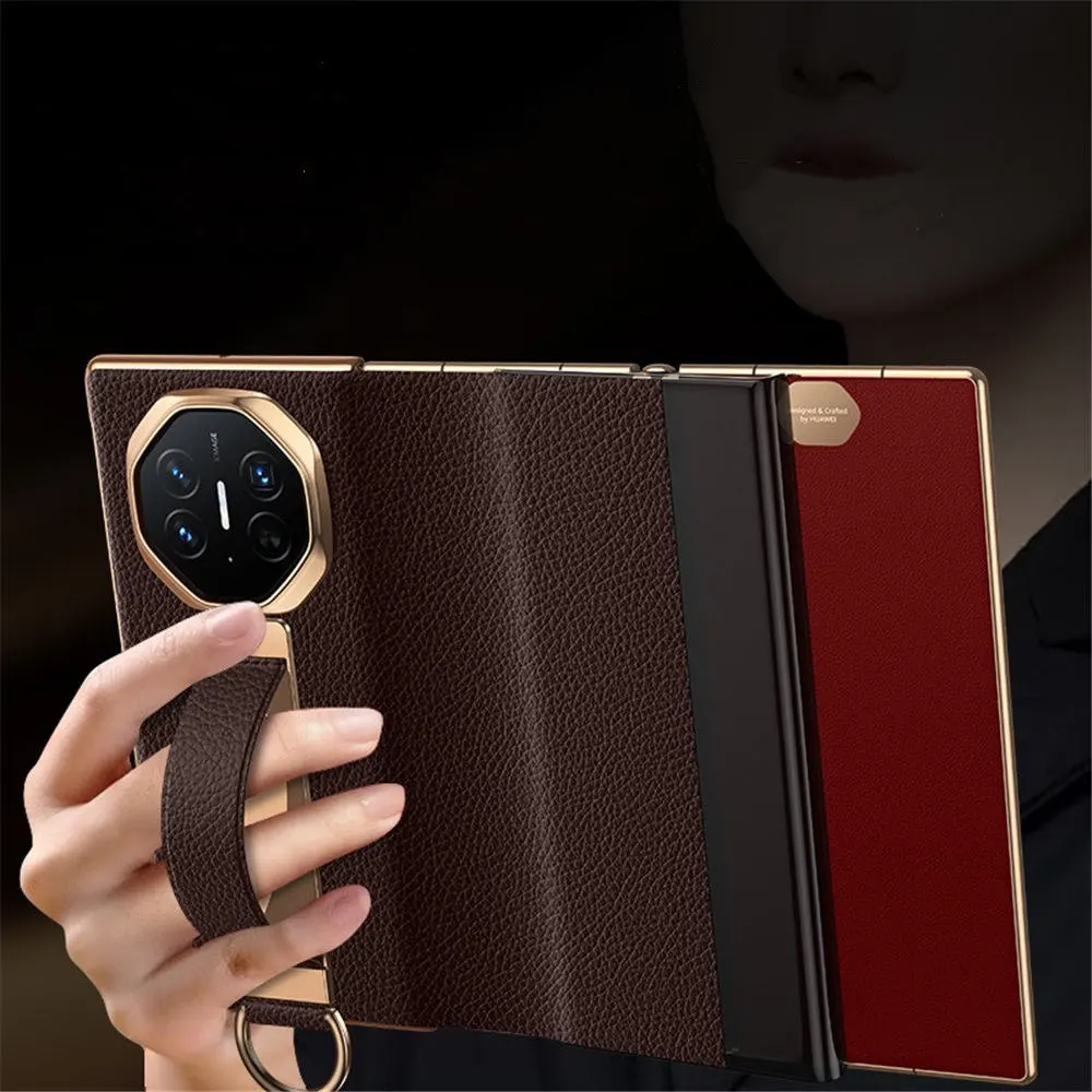 

Genuine Cowhide Leather Litchi Flip Case For Huawei Mate XT Wristband Holder Cover