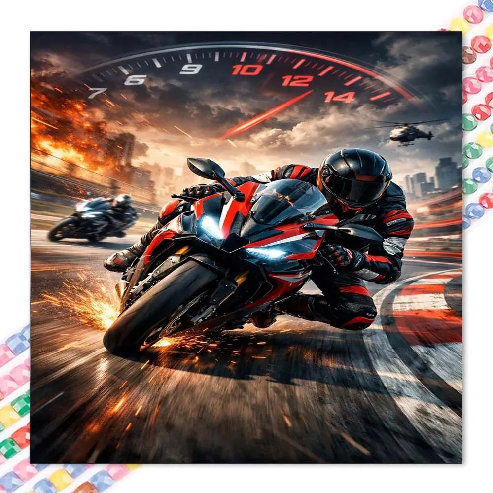 1Pcs, 5D-DIY, Round Diamond Painting Set, Diamond Art, Motorcycle, Track, Spark, Home Decor and Creative Gifts